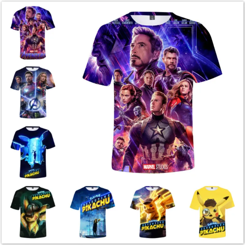 

Baby Boys Cartoon Marvel Avengers Pokemon Pikachu T Shirts Summer Kids Cotton 3D Print TShirt Boy Tee Girl Tops Children Clothes
