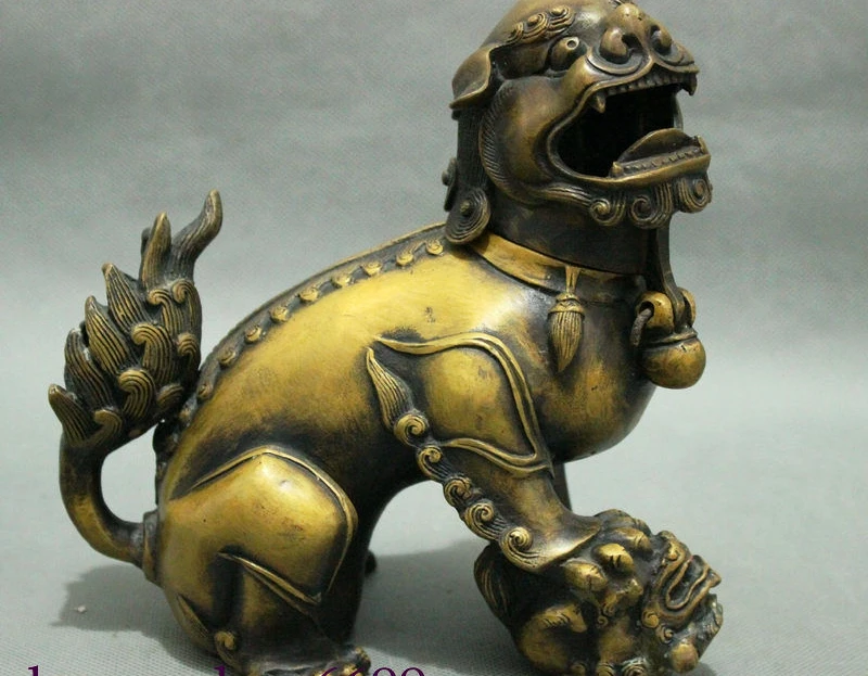 

7 Chinese Buddhist Bronze Lion Foo Dog Head Movable Statue Incense Burner Censer