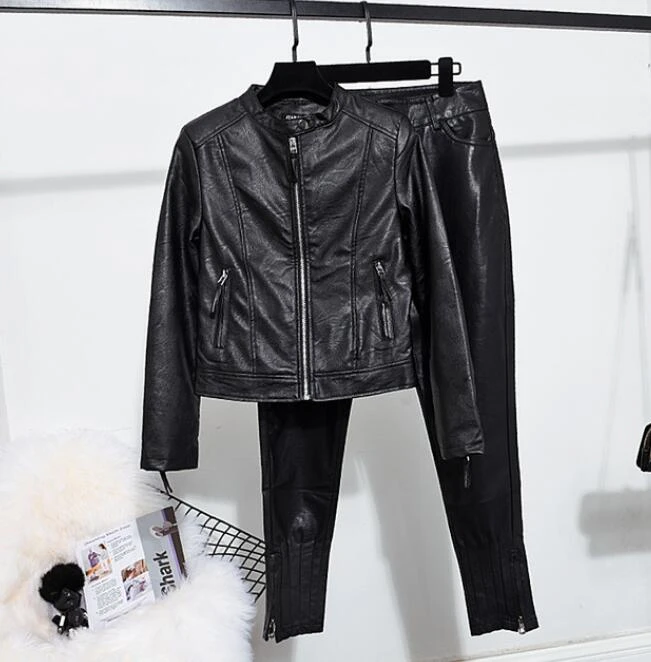 ladies leather pants suits