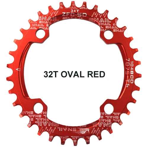 Улитка 104BCD 32 T/34 T/36 T овальная Звездочка Сверхлегкая A7075-T651 цепное колесо MTB дорожный велосипед Plate зубная пластина - Цвет: 32T Red OVal