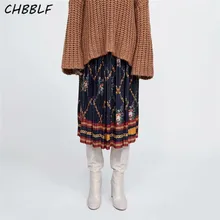 CHBBLF Женская шикарная юбка миди с принтом faldas mujer Женские винтажные повседневные плиссированные юбки POP1683