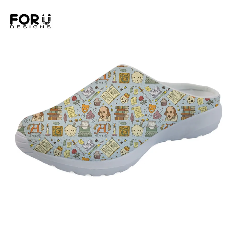 

FORUDESIGNS 3D Literature Pattern Slippers Woman Summer Casual Mesh Flats Rubber Home Slippers for Ladies Sandals Slip-on Light