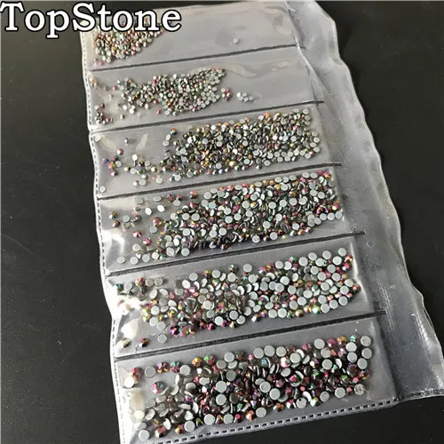 TopStone 1600 шт./лот, смешанные размеры SS4~ SS12, горячая фиксация, стразы с плоской задней стороной, 6 размеров s для рукоделия, клей для дизайна ногтей, Кристальное украшение - Цвет: gold rainbow