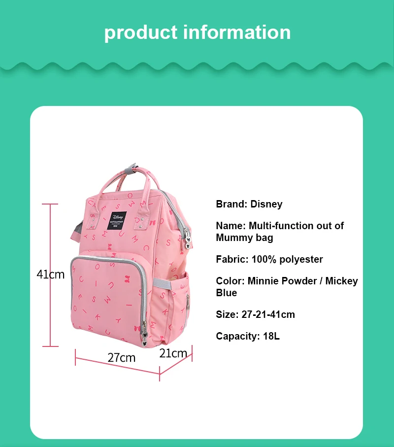 Модная сумка для подгузников для мам DISNEY, большая вместительность, детские сумки для путешествий, рюкзак для кормления или подгузник для ухода за ребенком