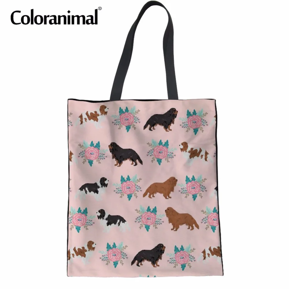 

Coloranimal Linen Women Handbag 3D Cute Animal Dog cavalier king charles spaniel Print Ladies Durable Folding Cotton Shopper Bag