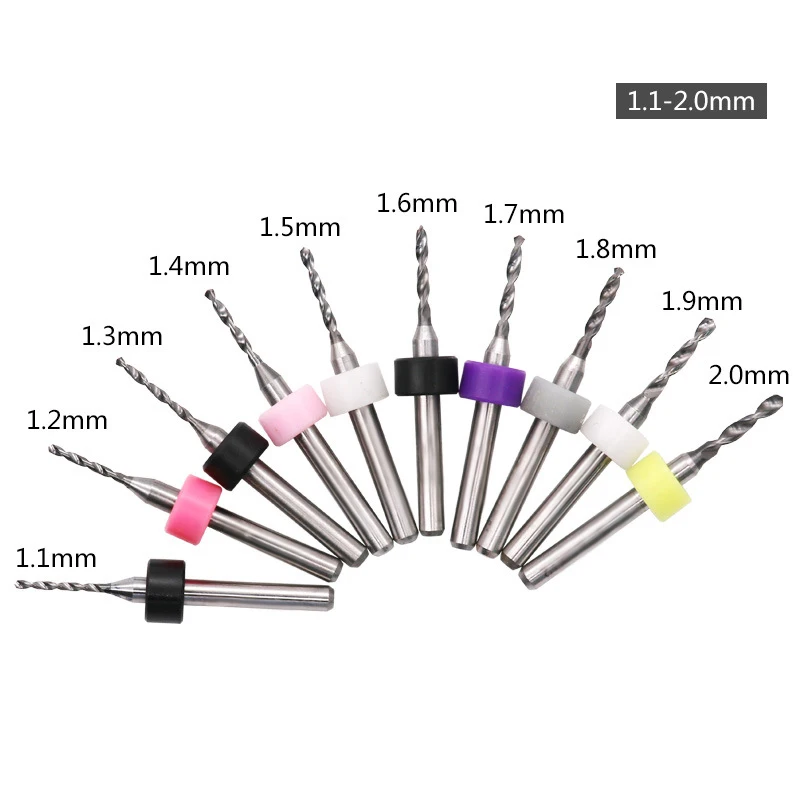 

10Pcs/set Micro Mini Twist Drill Bits Set PCB Print Circuit Board Tungsten Carbide Engraving Tool 1.1mm-2mm Metalworking