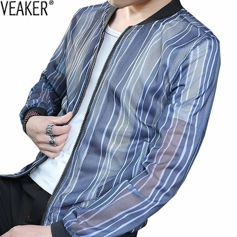 2019 جديد الرجال الصيف الشمس حماية جاكيتات ملابس خارجية الذكور رقيقة شبكة معطف سترة الجوف خارج الأبيض قمم معاطف M-3XL