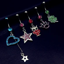 5 шт., стразы, звезда, клевер, пупка, кольцо, штанга, пирсинг, кольцо, ювелирные изделия для тела, Летний стиль, женские цепочки для тела, ювелирные изделия