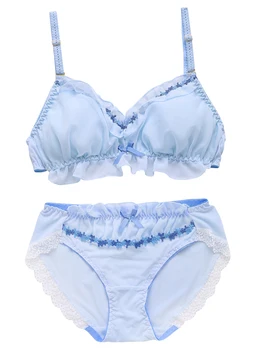 

Cute Chiffon Flower Trim Women's Japanese Bra & Panties Set Wirefree Soft Underwear Sleep Intimates Set Lolita
