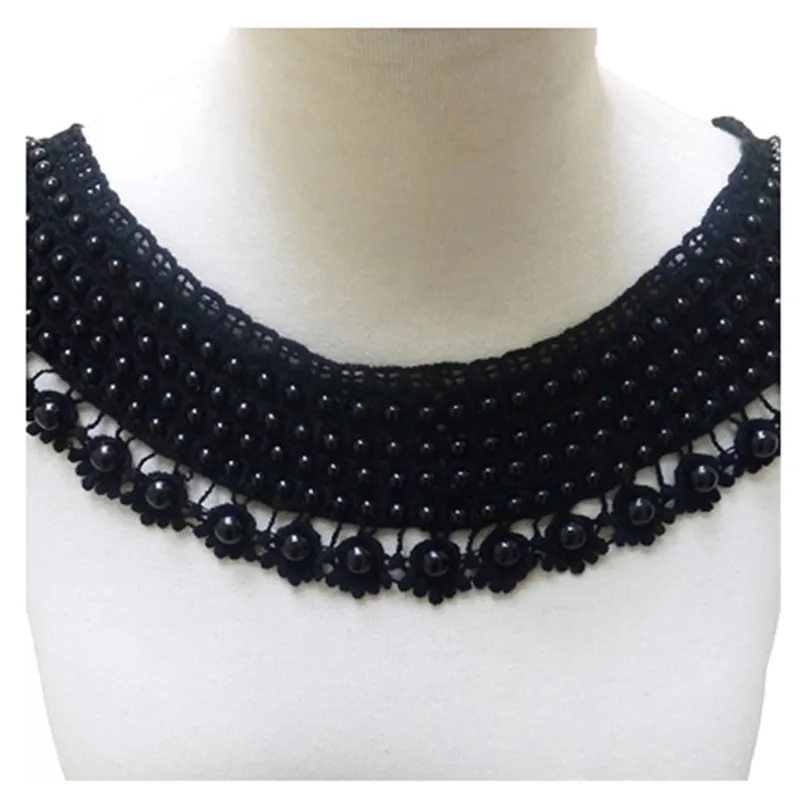 

Shidao 1Piece 41X8cm Black Polyester Beaded Floral Flower Motif Venice Lace Collar Trim Appliqued For Lady Dress Decoration