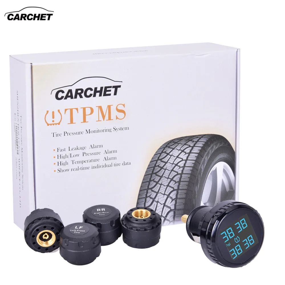 CARCHET Car Tire Pressure Alarm TPMS Tire Pressure Monitoring System 0-116PSI 0-8BAR Wireless 4 Sensor with Cigarette Lighter