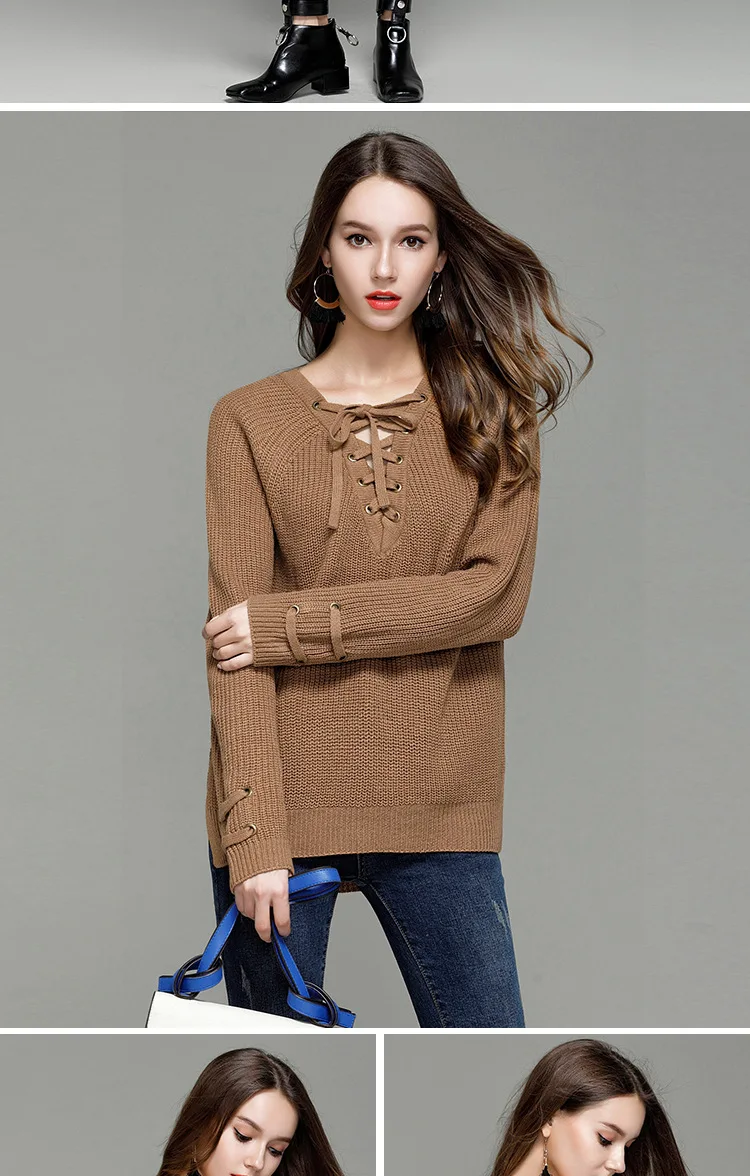 2017 autumn new fashion suit sweater women Europe and the United States sexy V collar with knitted bottoming shirt (7)