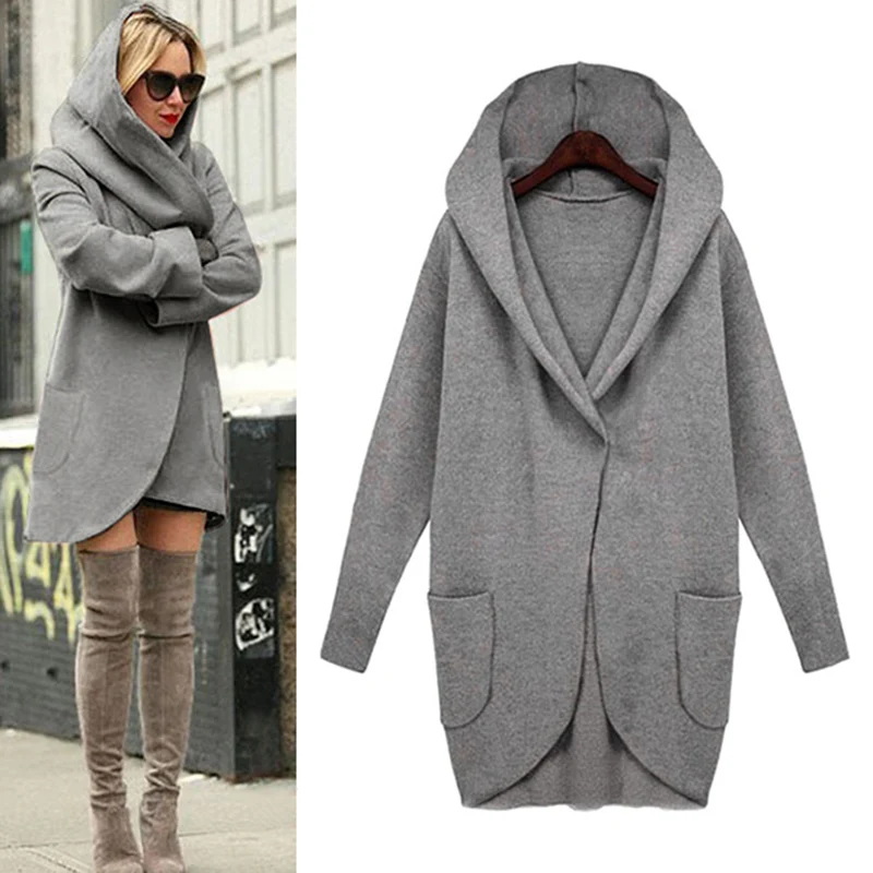

Droppshiping Women Autumn Winter Woolen Hooded Thin Coat Loose Ladies Casual Hoodies Jacket Overcoat BFJ55