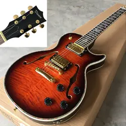 Custom shop. электрическая гитара с двойным тигром На заказ 60 Sunburst gitaar. F полый корпус джазовая гитара