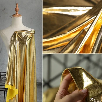 

50cm*145cm/piece Tpu fabric artificial leather bright golden mirror coating elastic knitted fabric