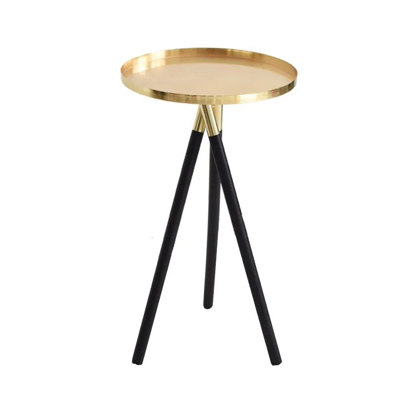 Metal Round Coffee Table Solid Wood Legs Living Room End Table Modern Side Table