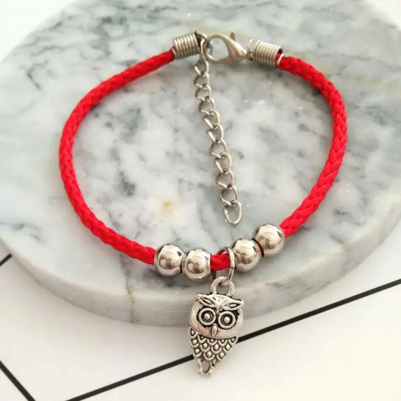 

Fashion Owl Charm Red String Thread Rope Pentagram Bracelet For Women Girls Cross Hamsa Evil Eye Anchor Hand Jewelry Gift