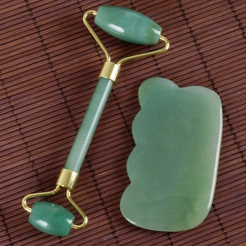 

Jade Roller Big Guasha Tool 2 Pcs Massage Set Natural Stone Health Care SPA Acupuncture Scraping Healing Crystal Face Beauty