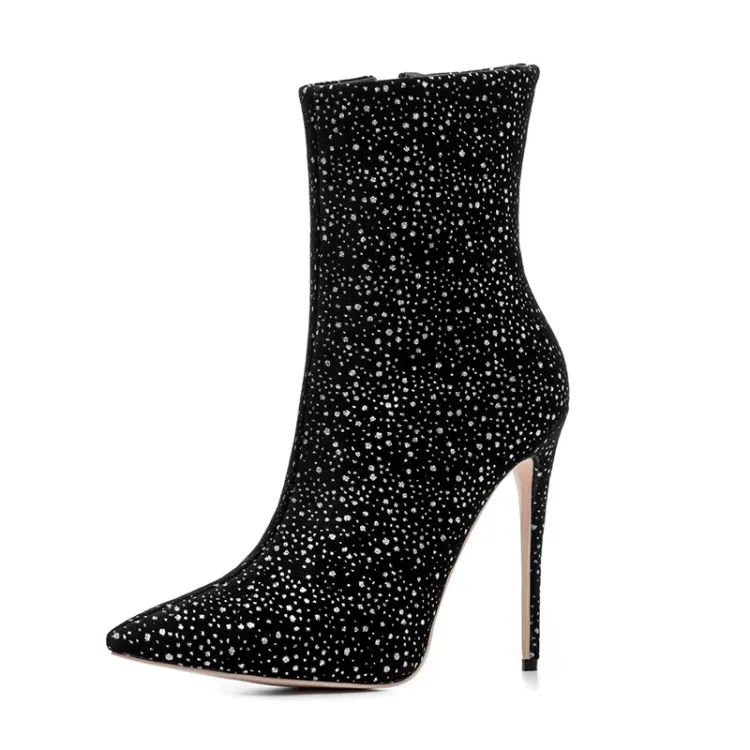 

newest 2018 winter boots women bling bling Stretch boots 12 cm high heels ankle boots for girls zipper plus size 43 free ship