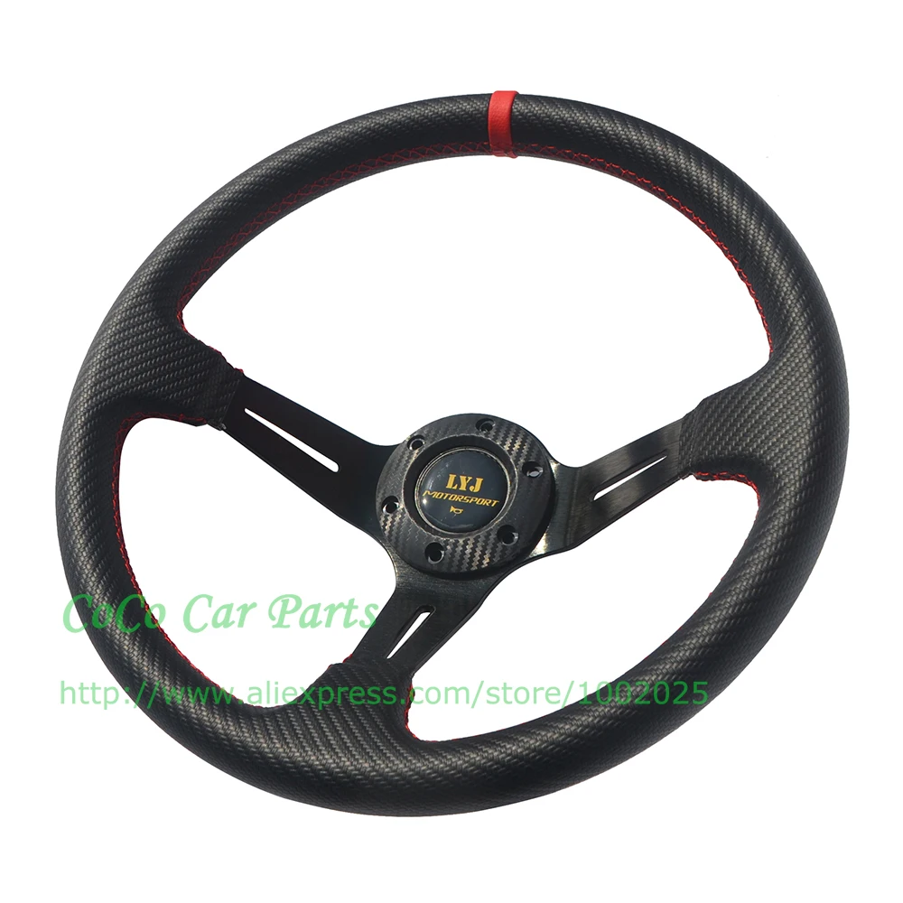 

LYJ Motorsport Car Steering Wheel 350mm Carbon Look Racing Steering Wheel Universal Fitment Deep Dish