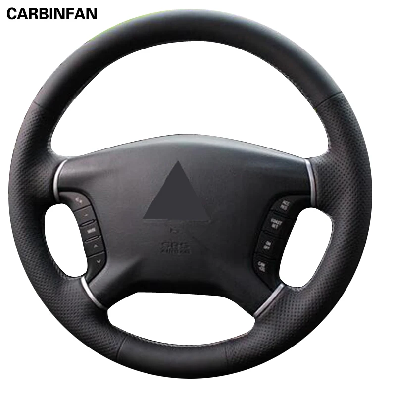 Black Leather Hand stitched Car Steering Wheel Cover For Mitsubishi