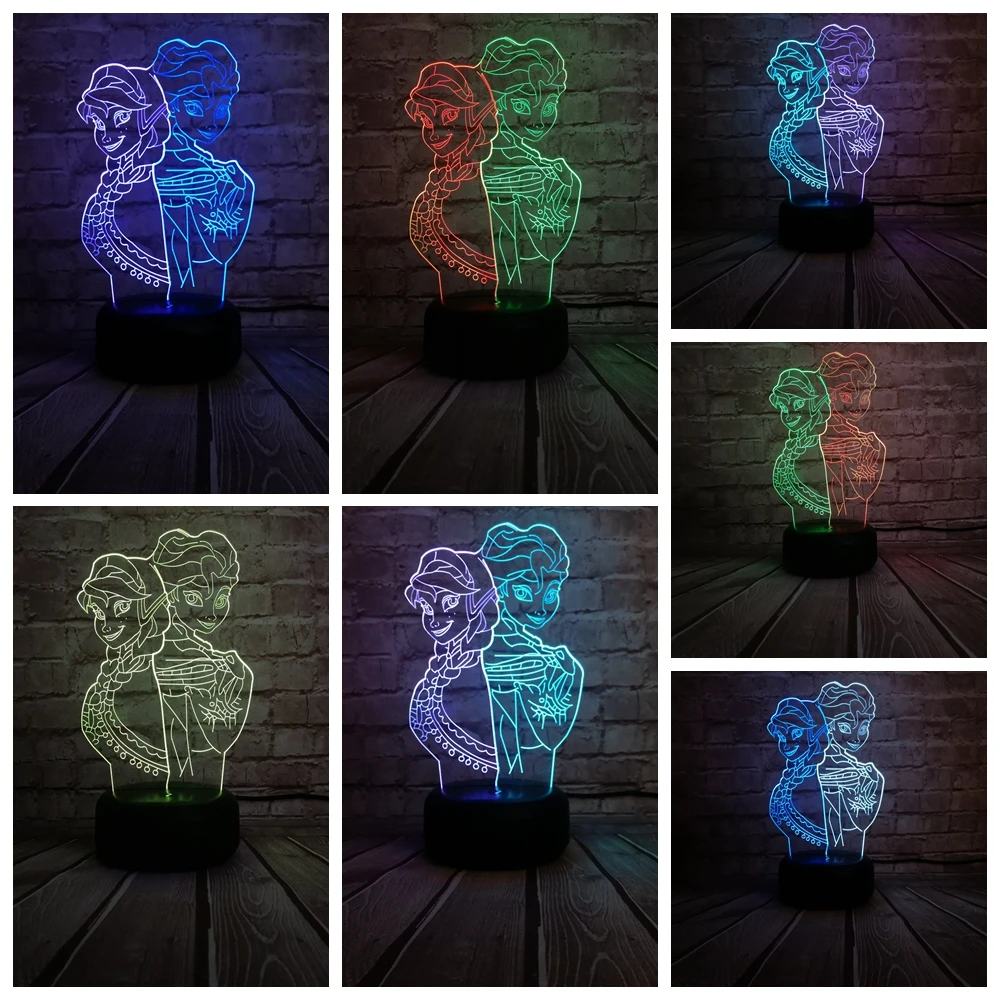 3D светильник Эльза Анна Принцесса мультфильм Fiugre микс разноцветных светодиодный ночник детские игрушки Настольные сенсорный Lampara креативный день рождения