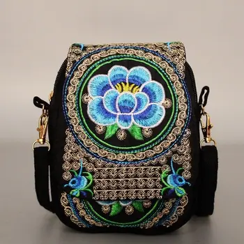 

Women Shoulder Bag Travel Pouch Vintage Floral Embroidered Crossbody Bag Peony Zip Bag Coin Purse Phone Bag