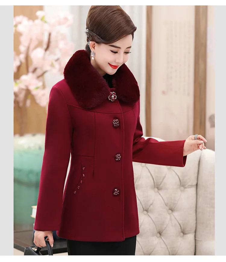 Wine Taille green Manteau dark Femmes De Fourrure Brown Manteaux D'âge 5xl1895 Veste Laine red Dames Élégantes Brown Tops light Moyen Nouveau Vêtements Mince Brown Col Chaud D'hiver Grande pdgwx54nqd