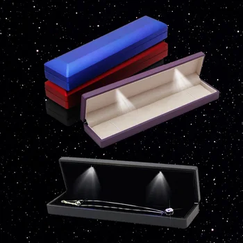 

Deluxe LED Velvet Light Square Fine Jewelry Necklace Box Long Boxes Box Jewelry Organizer Wedding Gifts Jewelry Packaging