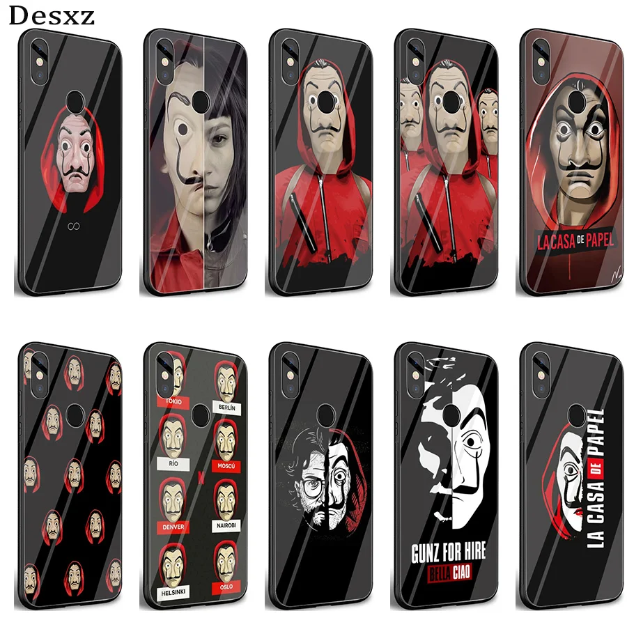 

Desxz La Casa De Papel Tempered Glass Case For Xiaomi MI 8 9 Lite A1 A2 Redmi Note 5 6 7 Pro 6A 4X Pocophone F1 Cover