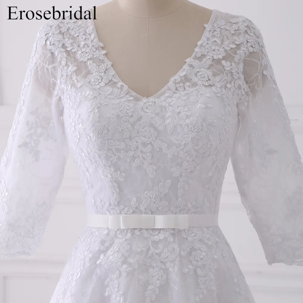 Короткое свадебное платье до колена es Erosebridal, ТРАПЕЦИЕВИДНОЕ пляжное свадебное платье с пуговицами на спине, элегантное платье с длинным рукавом, Vestido De Noiva