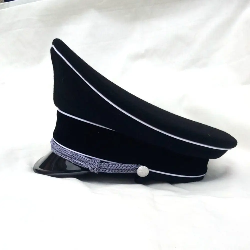 WWII German Elite Infantry Officers Wool Visor Cap Hat Field Black SIZE 57 58 59 60 61 cm