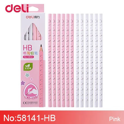 Deli карандаш для написания картин для осмотра 2B/HB треугольный стержень Нетоксичная линейка 12 палочек Детские Канцелярские принадлежности офисные принадлежности - Цвет: HB-Red