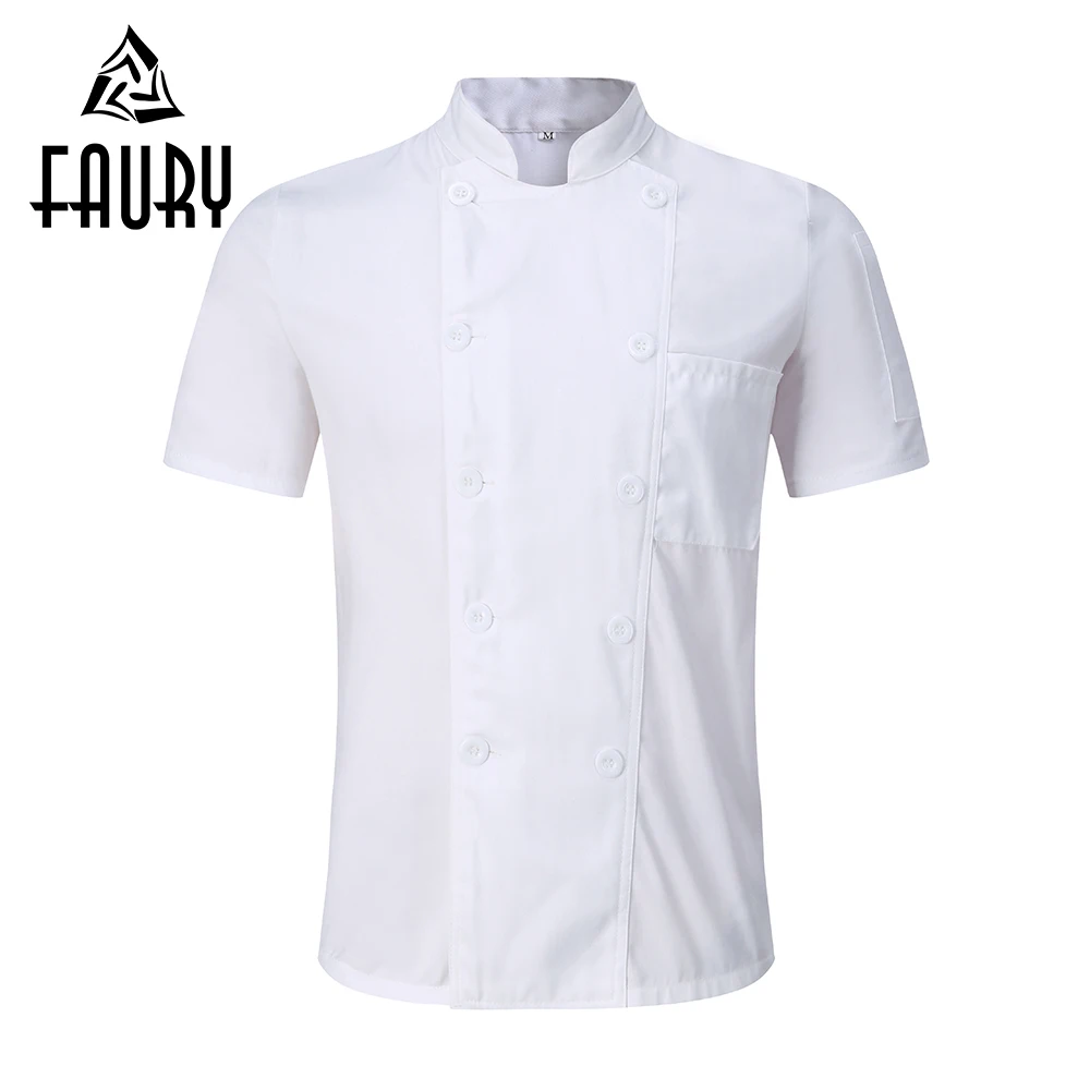 

Unisex White Chef Jackets Double Breasted Short Sleeve Summer Restaurant Food Service Kitchen Work Cooking Wear Uniforms Aprons