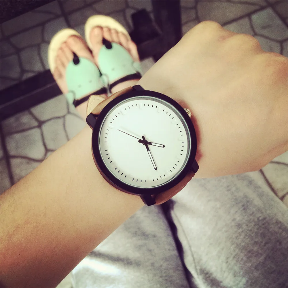 Модные часы унисекс с большим циферблатом женский кожаный ремешок для часов Часы подарок Повседневное платье Женские кварцевые наручные часы Relogio Feminino# W