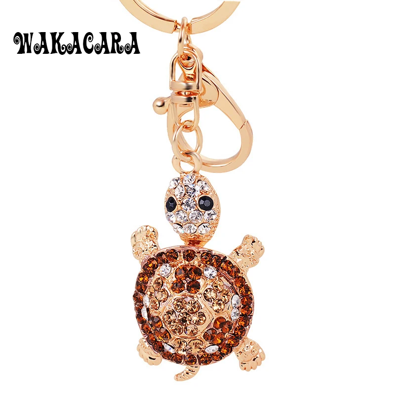 WAKACARA Novelty Rhinestone Tortoise Keychains Keyring Turtle Metal