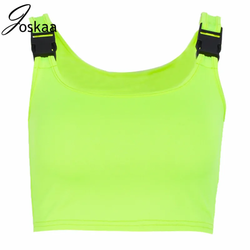 

Bag Buckles Sexy Tank Tops Women Neon Green Solid Crop Top Jogger Club Flourescent Vest Casual Streetwear Femme Camis Sport