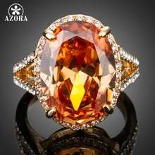 Azora, золотые большой яйцевидной формы кубического циркония с украшением в виде кристаллов Регулируемый Размеры кольцо TR0138