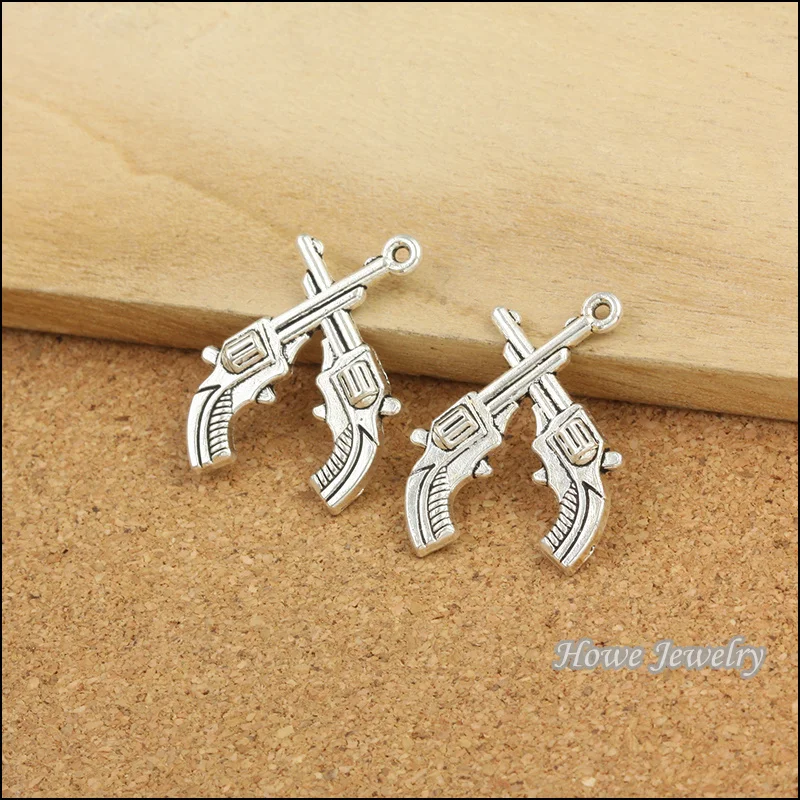50pcs silver tone plated weapon gun pendant fit for necklaces