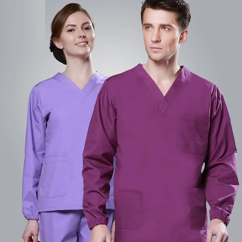 (10 компл.-топ и брюки) стирка одежды с длинным рукавом 100% хлопковая медицинская сорочка медицинская одежда врачебный халат скраб больница