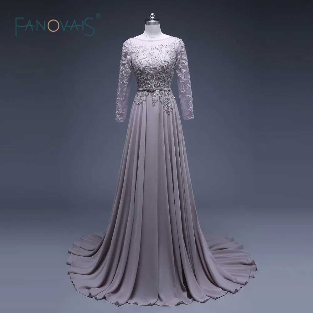 

Elegant New Fashion Backless Chiffon Lace Evening Dresses Formal Celebrity Gowns abendkleider Long Sleeve robe de soiree ASAE49