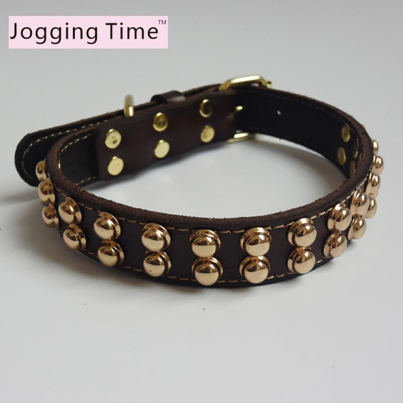 Adjustable Strong Genuine Leather Pet Dog Collars For Small Medium