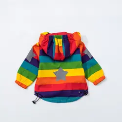 Куртка для маленьких девочек, пальто с капюшоном для мальчиков, Солнцезащитная одежда, куртка в радужную полоску, весенне-Осенняя детская