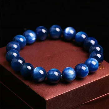 

Precious Natural Genuine Blue Kyanite Gems Crystal Stretch Round Bead Bracelets For Women Men 11mm