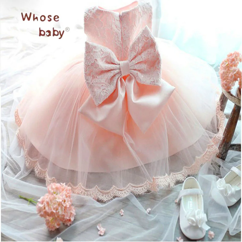 Baby Girl Dress Newborn Party Princess Infant Dress Big Bow Lace