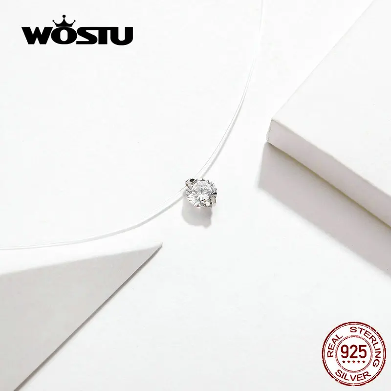 WOSTU ослепительные ожерелья с кристаллами, 925 пробы, серебряная подвеска, длинная цепочка, звено для женщин, свадебные оригинальные модные украшения CQN332
