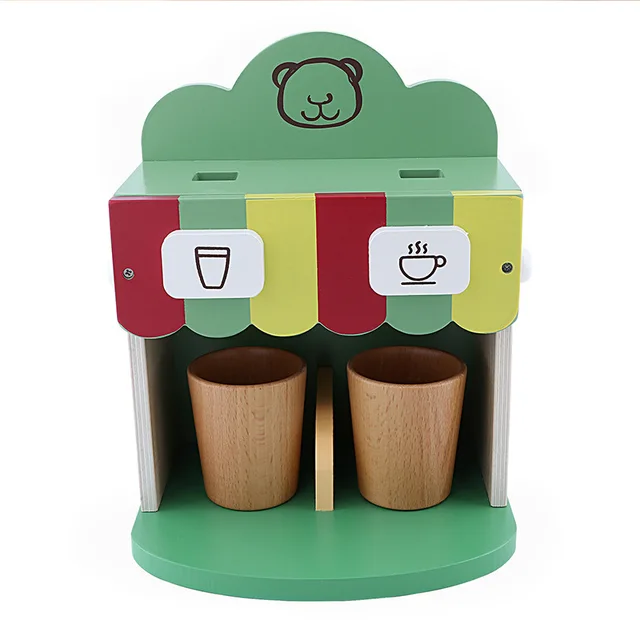 Kids Wooden Kitchen Toys Coffee Machine Set Pretend Toy Wooden