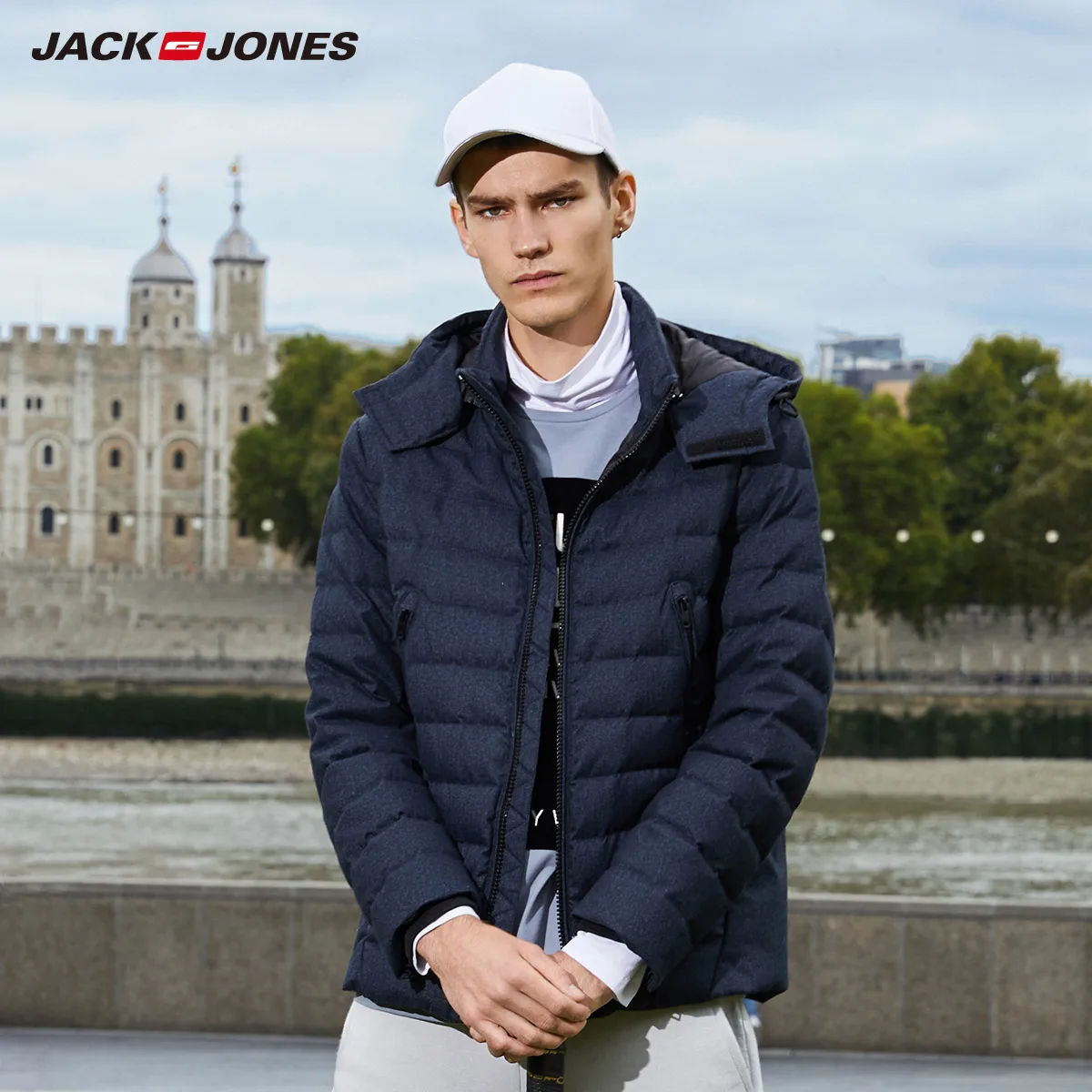 Jack Jones Мужская Съемная с капюшоном стоячий воротник короткая зимняя куртка пальто | 218312529 - Цвет: Night Sky