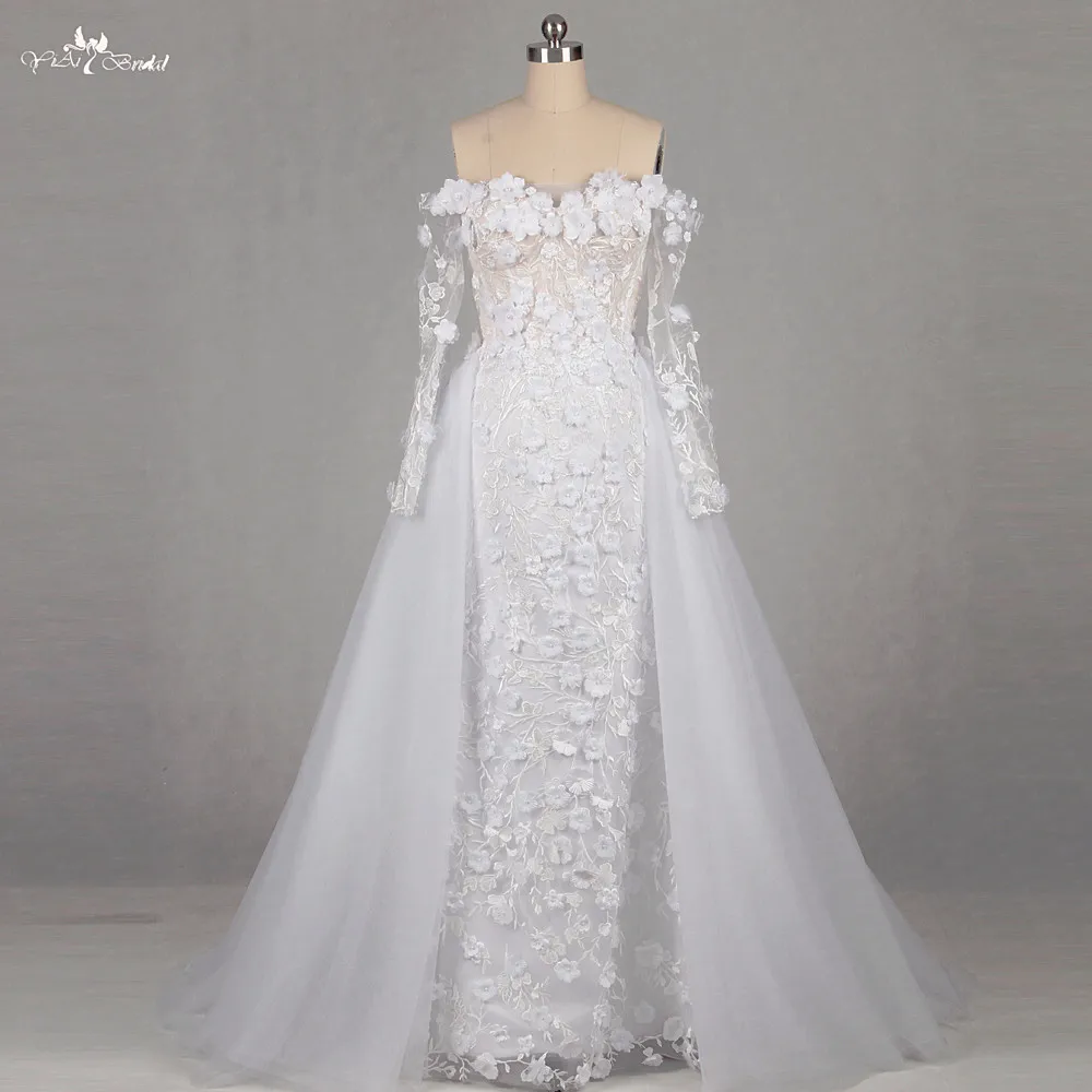 

RSW1151 Real Pictures Yiaibridal Off The Shoulder Long Sleeves Detachable Skirt Wedding Dress