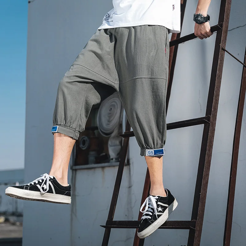 

Casual Calf-Length Pants Solid Color Men's Pants Elastic Waist Large Size Black Green Darkgray Lightgray Calf-Length Pants